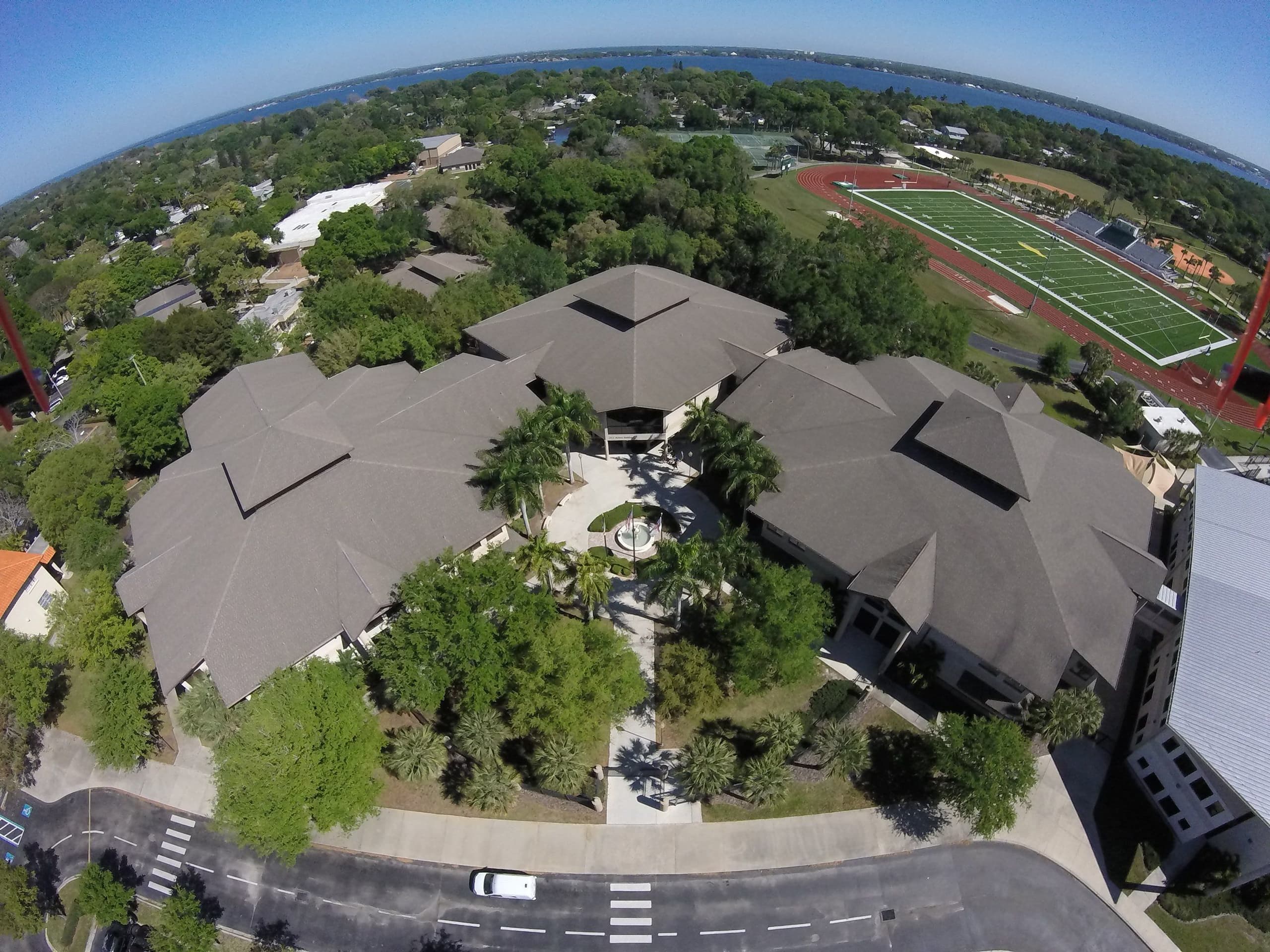 A fish-eye view of campus from above
